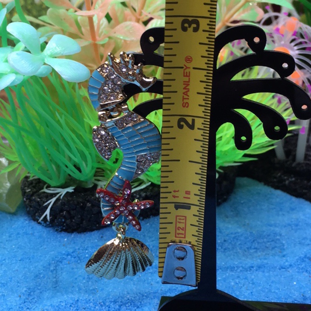 Enamel Seahorse Earrings with Rhinestones - Picture 8 of 8